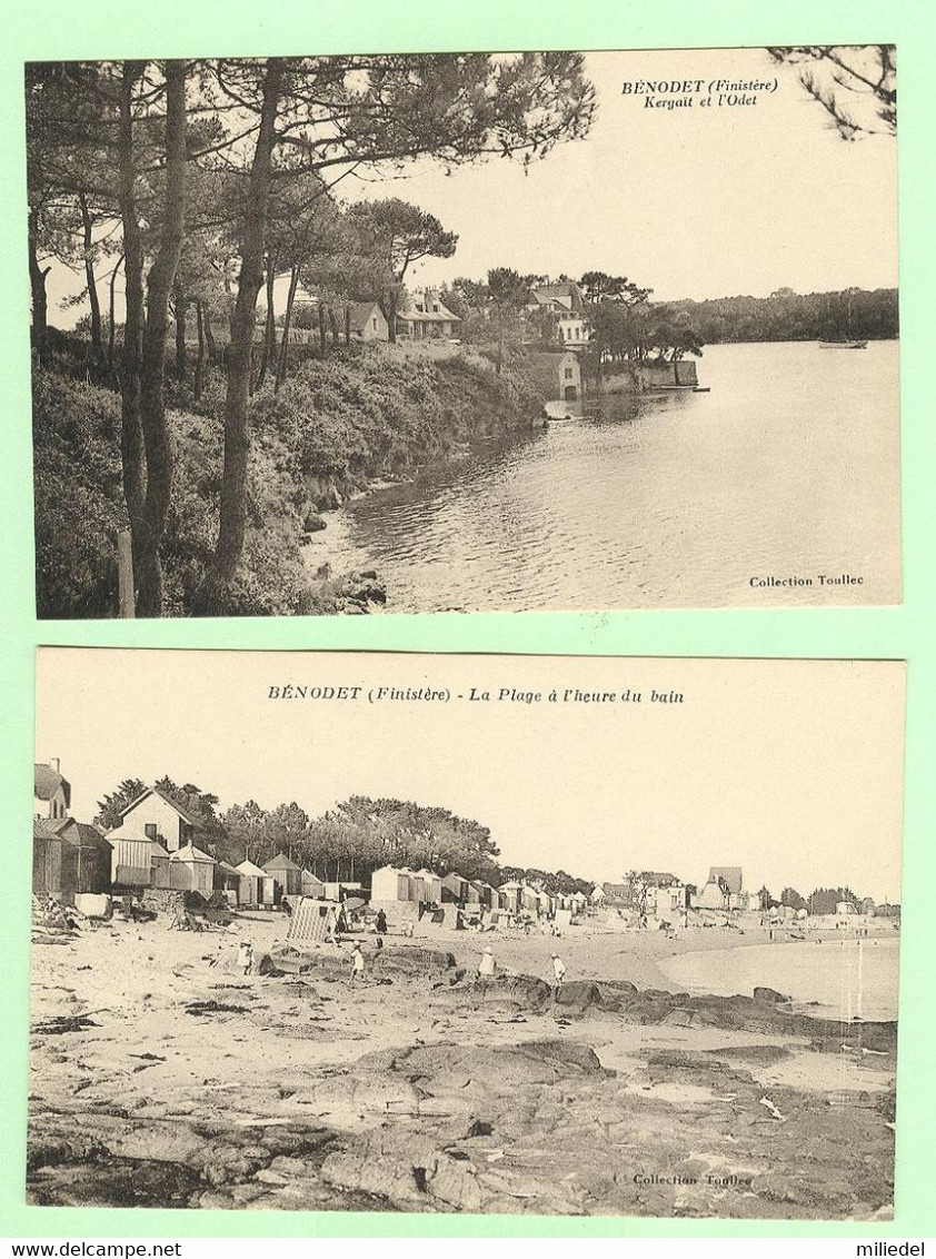 Y342 - Finistère - BENODET - Lot 2 Cartes - Kergait Et L'Odet , La Plage à L'heure Du Bain - Bénodet