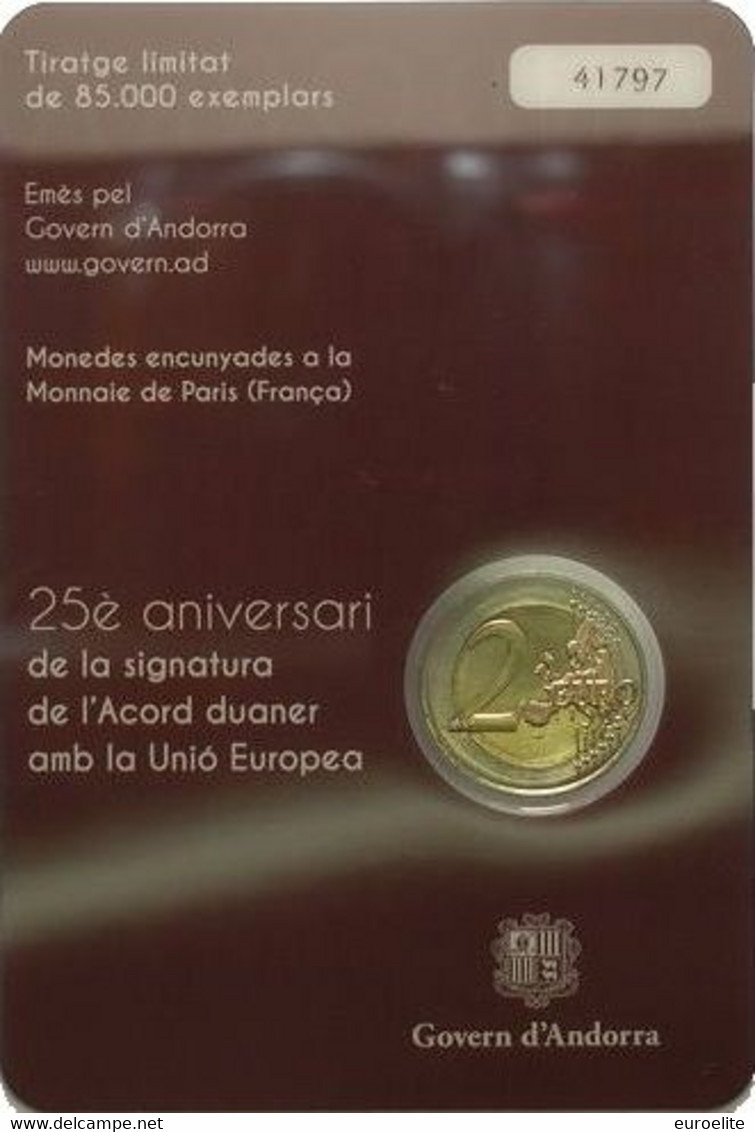 2 € Commemorativi Andorra - 2015 - “25° Anniv. Accordo Doganale Con L'Unione Europea” - Andorra