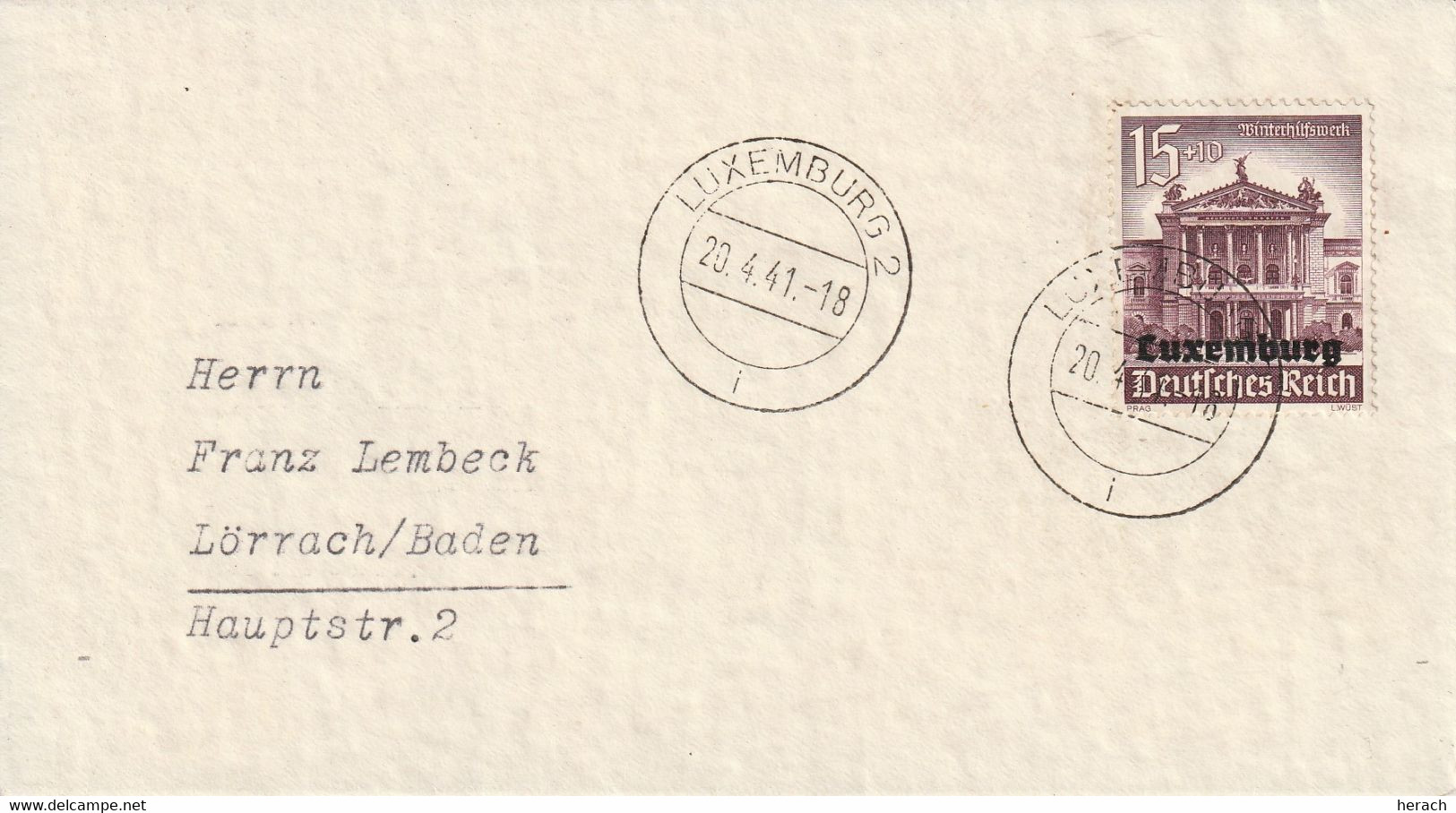 Luxembourg Lettre 1941 - 1940-1944 Ocupación Alemana