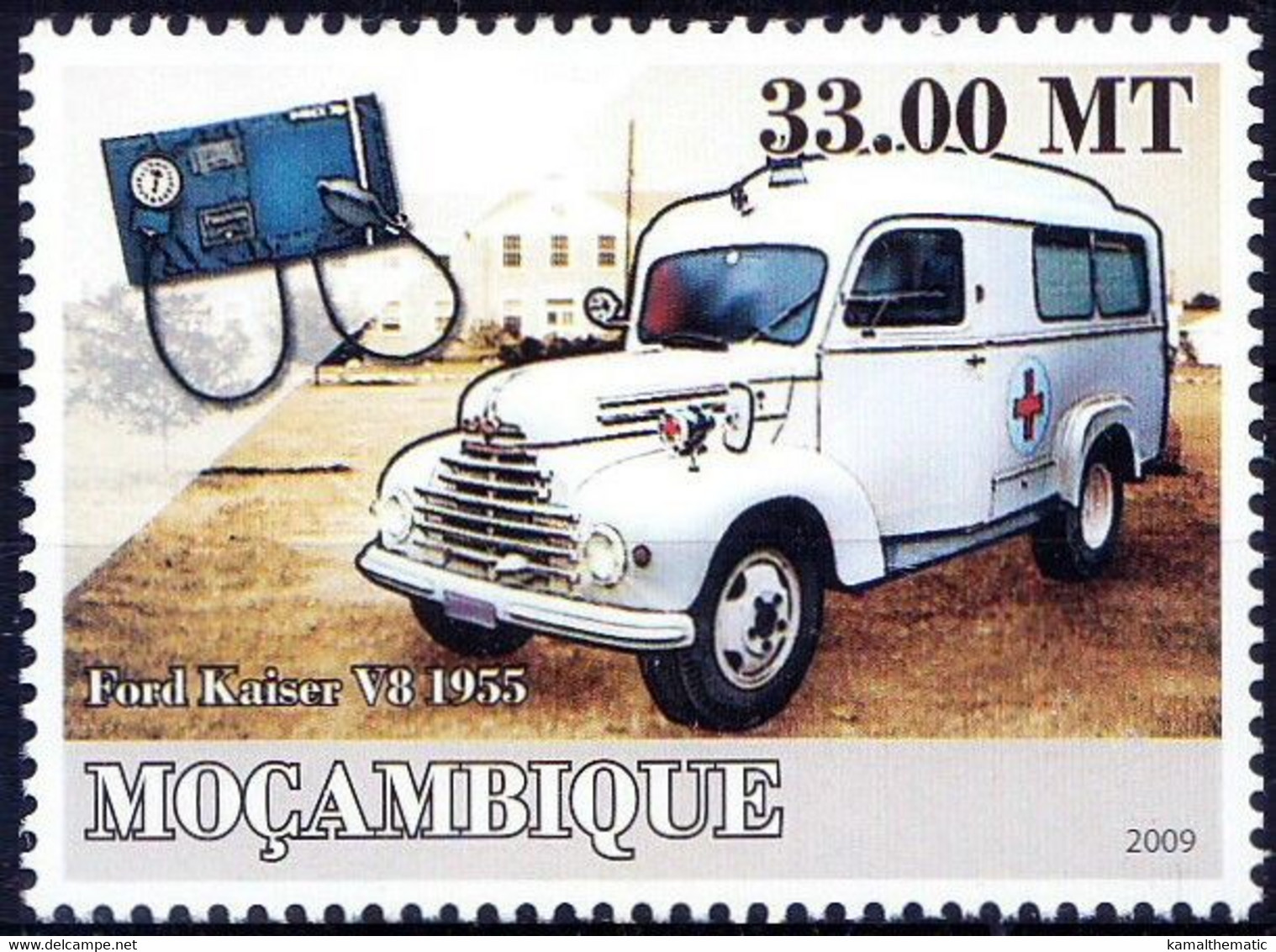 Mozambique 2009 MNH, Ambulance, Blood Pressure Instrument, Transport, Red Cross, Ford Kaiser Vehicle - Croce Rossa