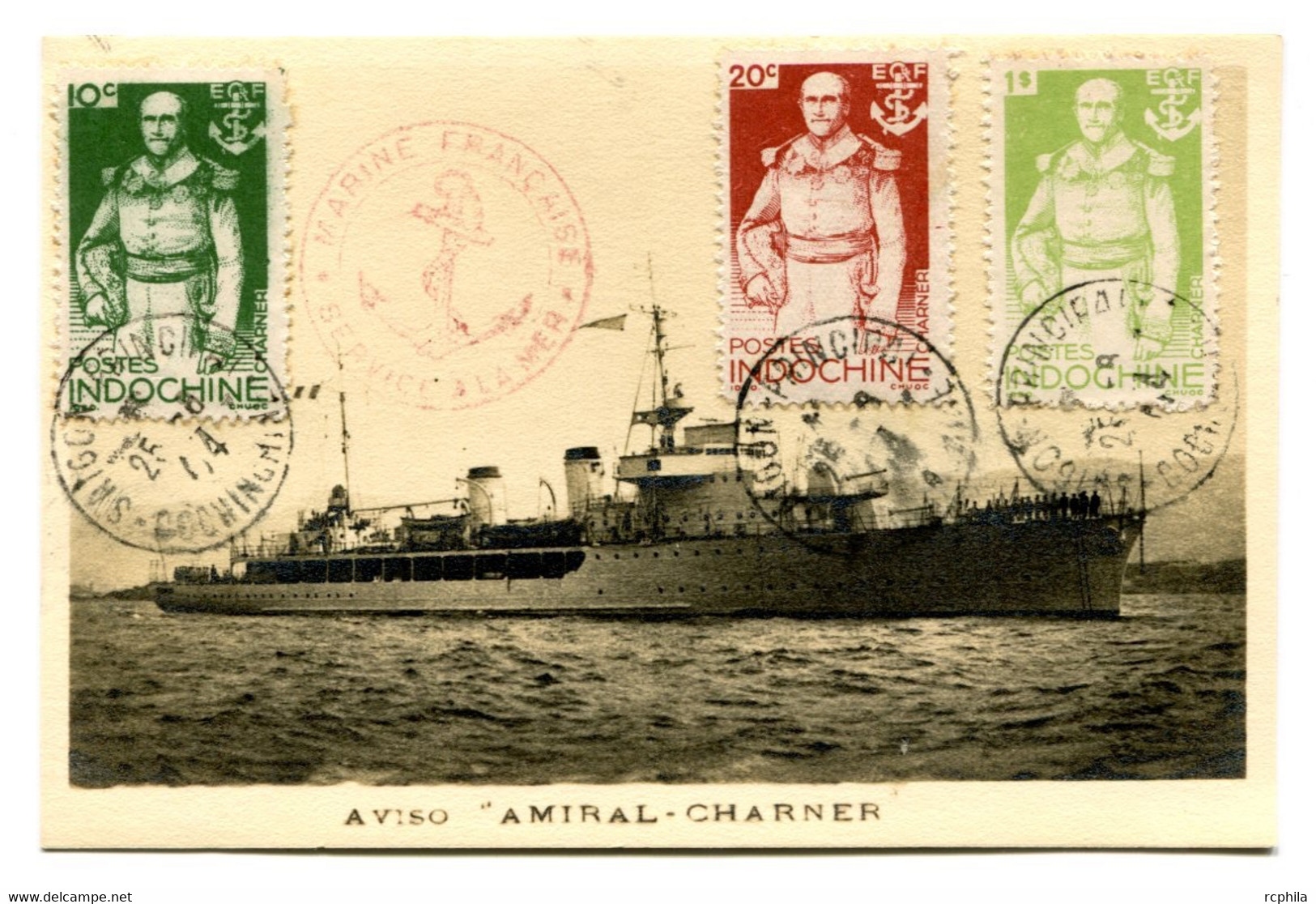 RC 21507 INDOCHINE 1944 AMIRAL CHARNER SUR CARTE MAXIMUM DE L'AVISO - MARINE FRANÇAISE. PAS COURANT - Briefe U. Dokumente