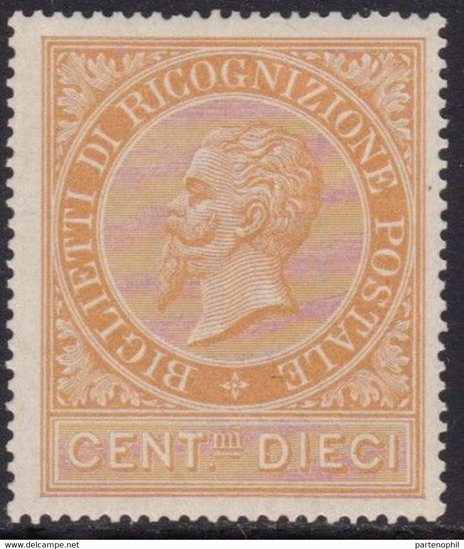 Regno D'Italia - 100 ** - Ricognizione Postale - 1874 - 10 C. Arancio. N.1 Cert. Todisco. Cat. € 600,00. SPL - Officials