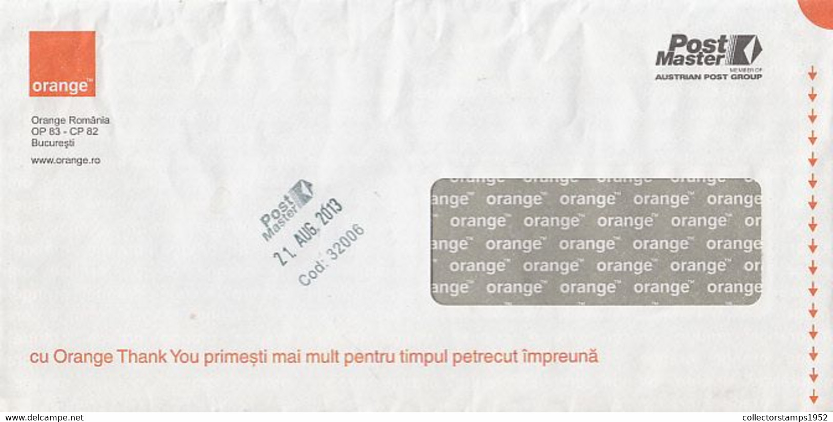 8719FM- TELECOM COMPANY HEADER PREPAID COVER, 2013, ROMANIA - Covers & Documents