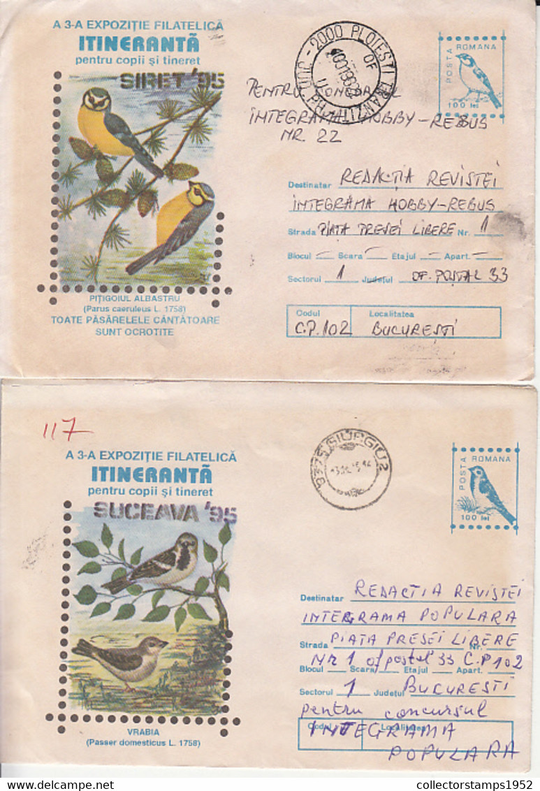 99156- SPARROWS, LITTLE BIRDS, ANIMALS, COVER STATIONERY, 5X, 1995-1996, ROMANIA - Mussen