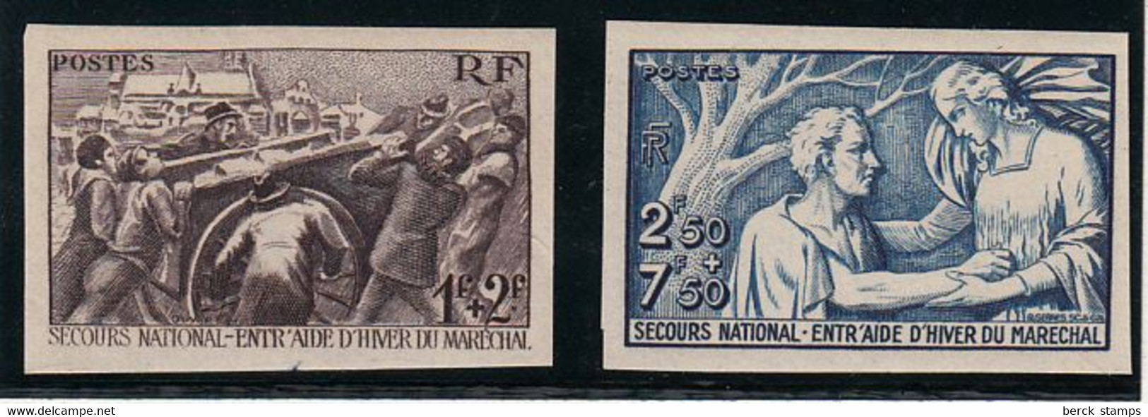 FRANCE - N° 497/498* - SECOURS NATIONAL - PAIRE NON DENTELEE. (charnière Légère). - 1941-1950