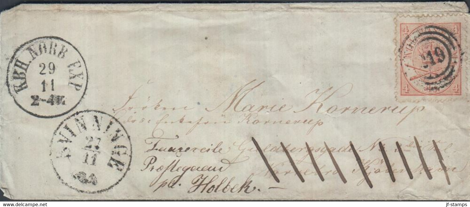 1865. DANMARK. Large Oval Type.__ 4 Skilling. Perf. 13x12½ On Small Cover Cancelled 2... (Michel 13Aa) - JF425524 - Lettres & Documents