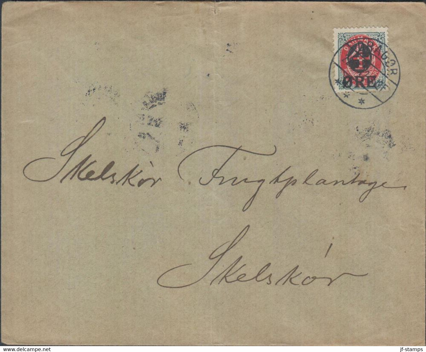 1912. DANMARK. Surcharge. 4 Øre On 8 Øre Red/grey. Watermark Large Crown (overprint O... (Michel 40Y) - JF425532 - Lettres & Documents
