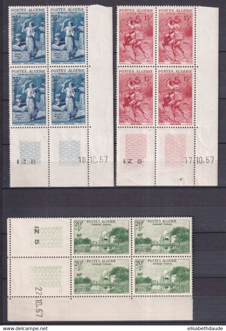 ALGERIE - 1957 - BLOC De 4 Avec COIN DATE - YVERT N° 346/348 ** MNH - COTE 2022 = 165 EUR. - Ungebraucht