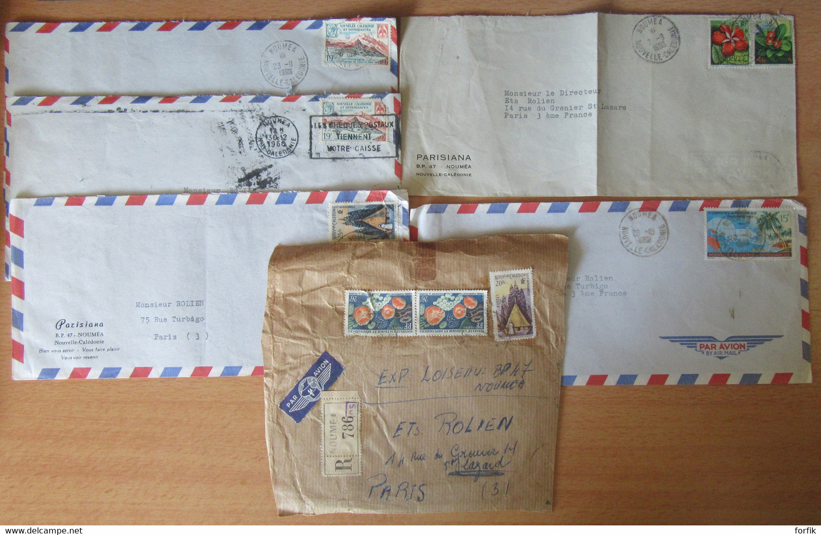 Nouvelle-Calédonie - 6 Enveloppes (1 Fragment) Circulées Entre Nouméa Et Paris Vers 1960 - Lettres & Documents