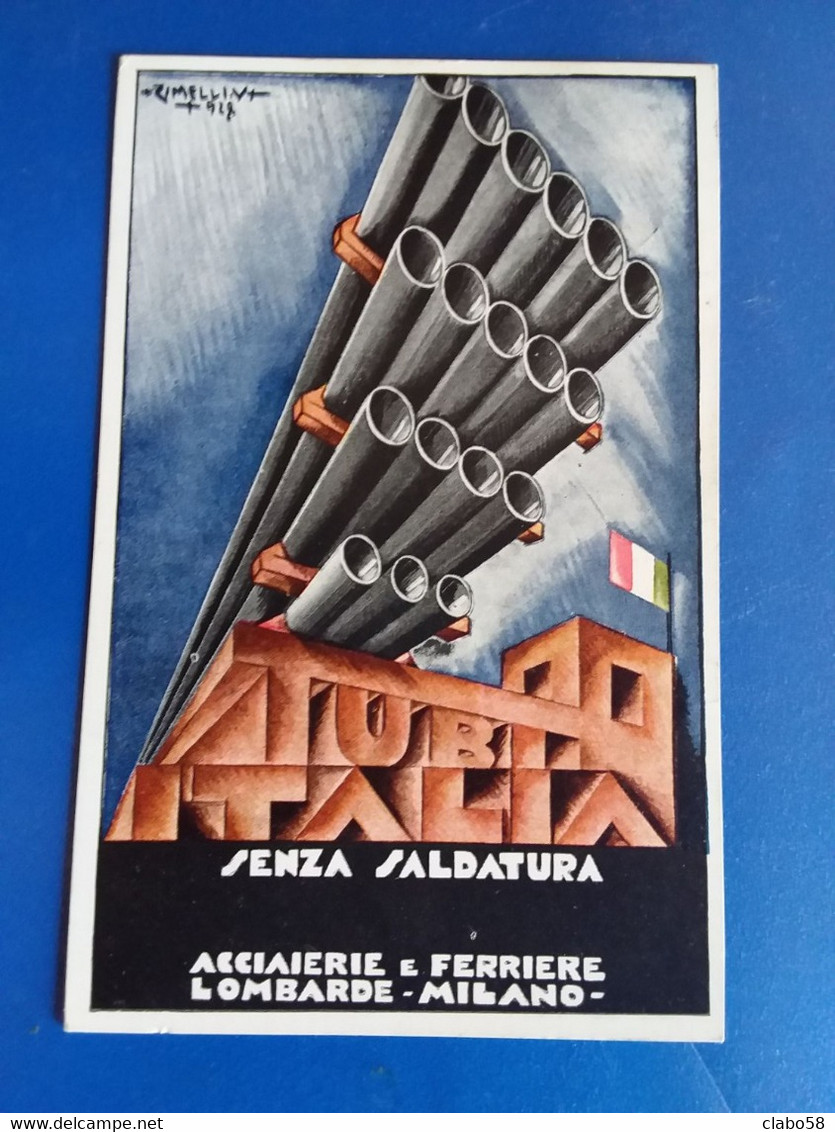 1935  ACCIAIERIE E FERRIERE LOMBARDE  MILANO   ORIGINALE CARTOLINA PUBBLICITARIA DISEGNO RIMELLI - Advertising