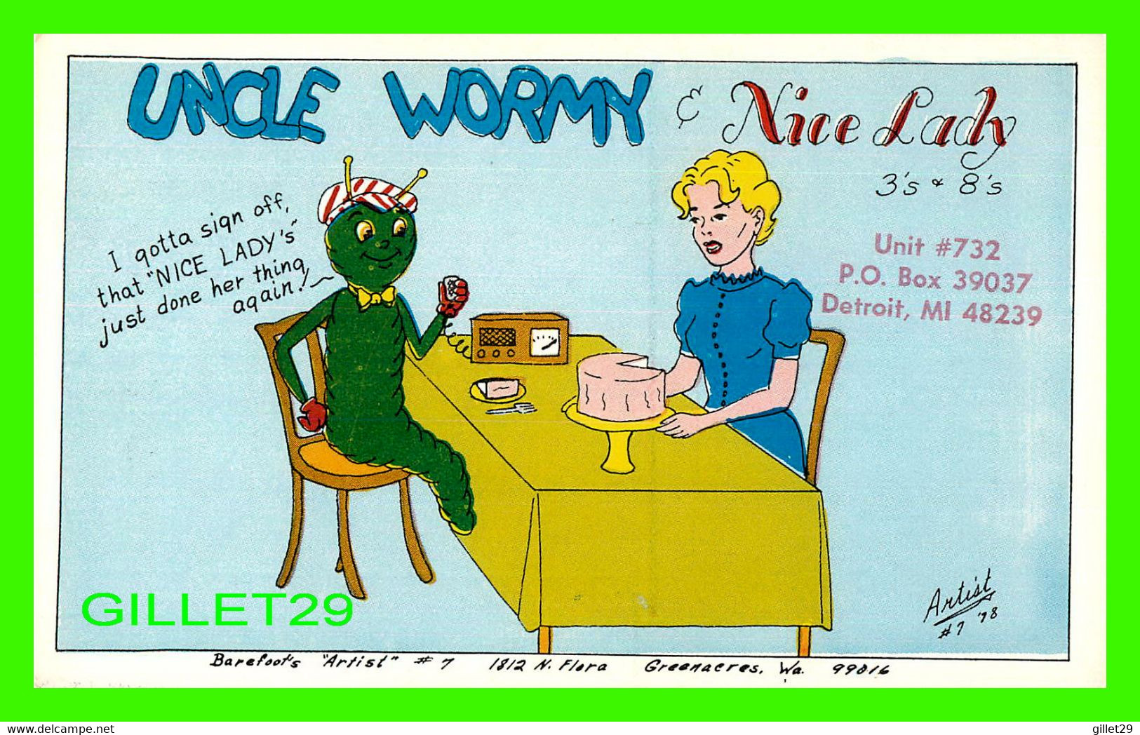 CARTE QSL - UNCLE WORMY & NICE LADY,  UNIT No 732 - BAREFOOT'S ARTIST No 7 1978 - - Radio Amatoriale