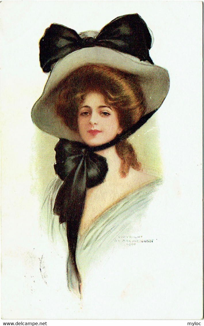 Illustrateur : GUNN, Archie. 1908. Femme Et Chapeau. Art Nouveau. - Gunn