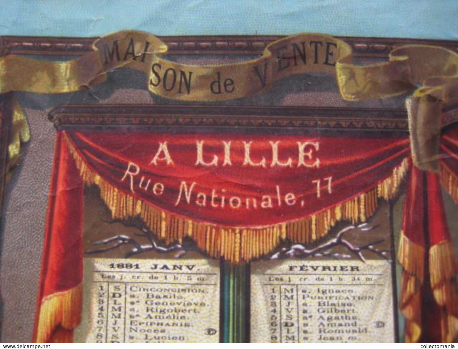 Grande Calendrier 1881 LITHO APPEL 12 Rue Du Delta Drukker Imprimeur Kalender AU VIEUX CHENE, LILLE France 48cmX30cm PUB - Otros