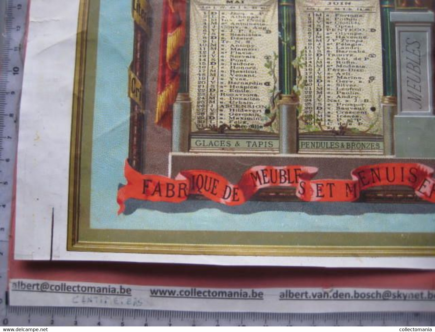Grande Calendrier 1881 LITHO APPEL 12 Rue Du Delta Drukker Imprimeur Kalender AU VIEUX CHENE, LILLE France 48cmX30cm PUB - Altri