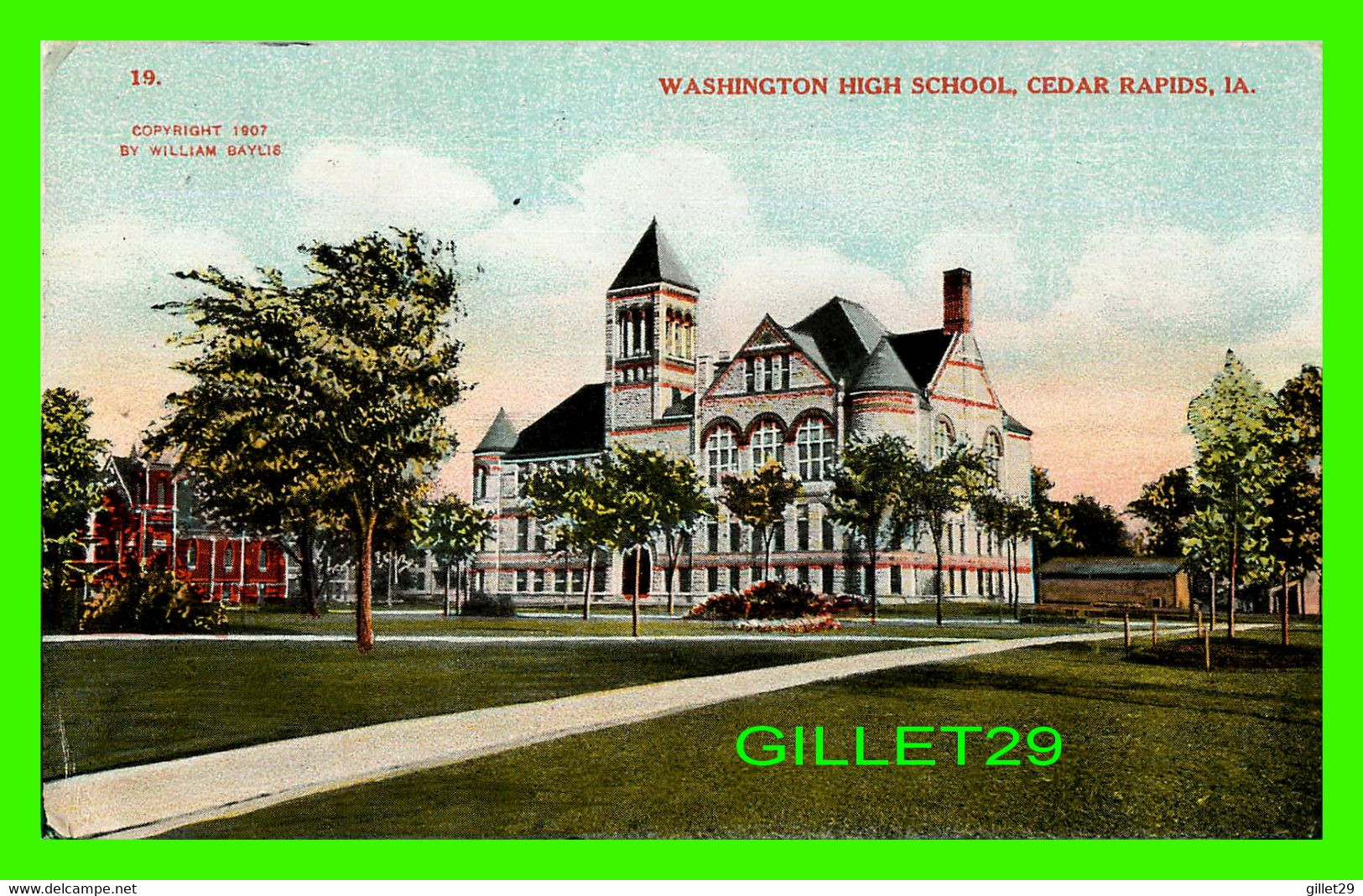 CEDAR RAPIDS, IA - WASHINGTON HIGH SCHOOL - 1907 BY WILLIAM GAYLIS - TRAVEL IN 1945 - - Cedar Rapids