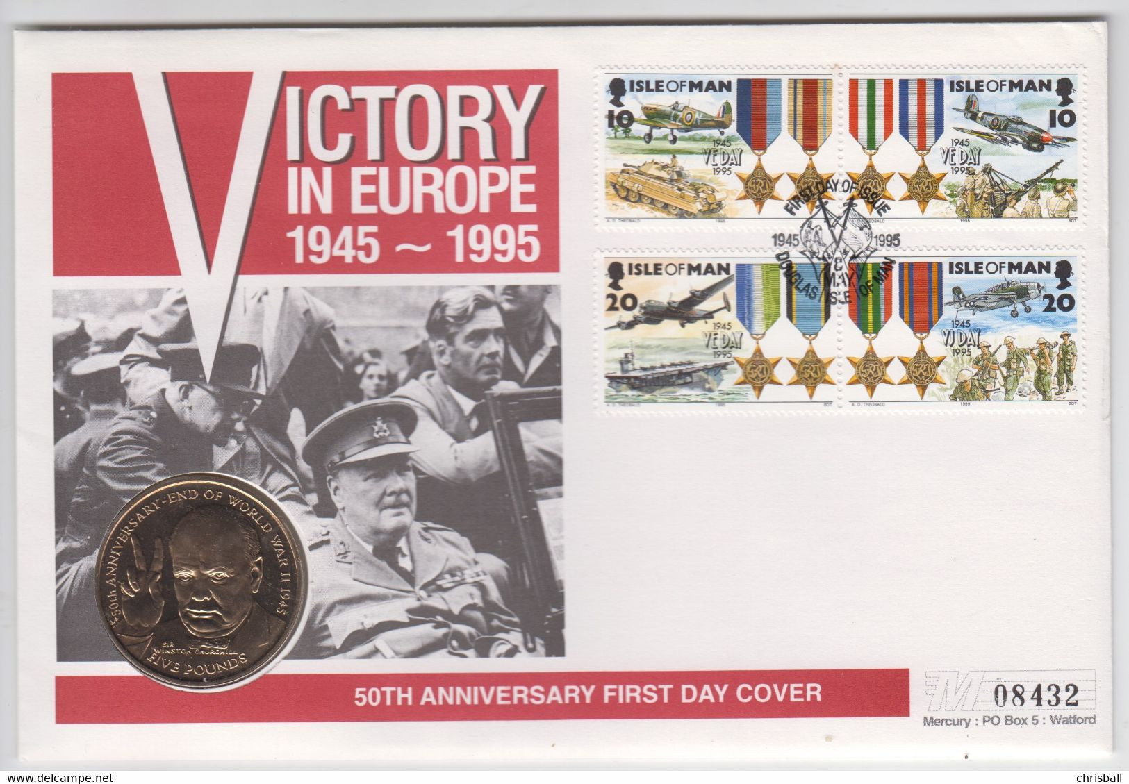 Isle Of Man 1995 VE Day Coin & Stamp Cover Coin FDC - Eiland Man