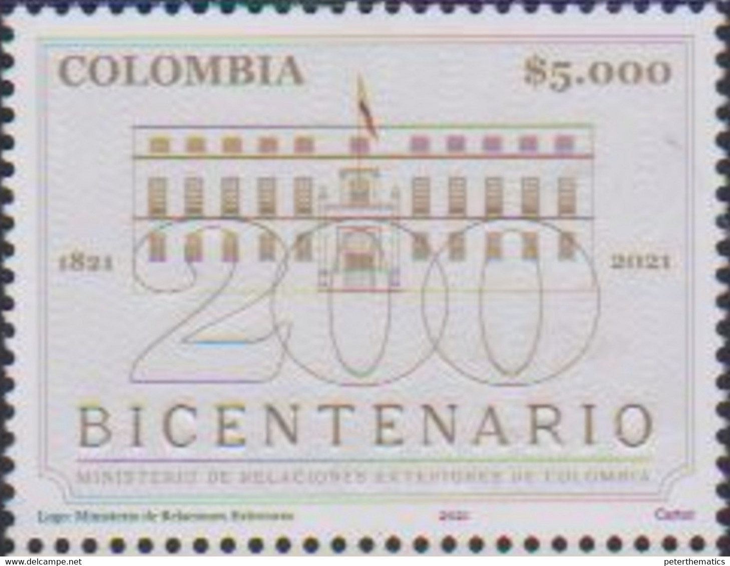 COLOMBIA, 2021, MNH,BICENTENARY, MINSITRY OF FOREIGN AFFAIRS, ARCHITECTURE, EMBOSSED STAMP, 1v - Altri & Non Classificati