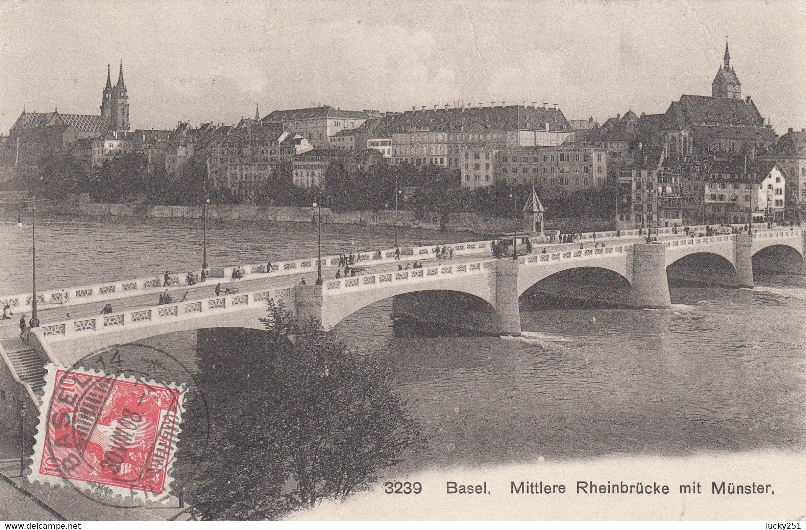 Suisse - Ponts - Basel - Mittlere Rheinbrücke Mit Münster - Circulée Le 30/08/1908 - Ponts