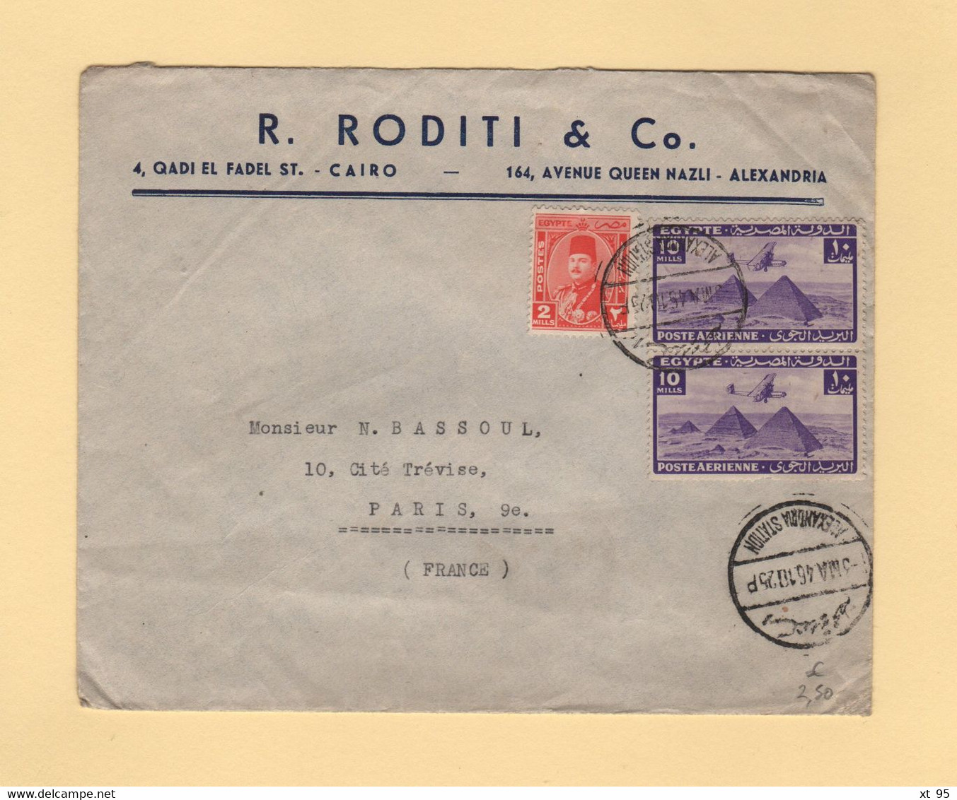Egypte - Alexandrie - 1946 - Par Avion Destination France - Covers & Documents