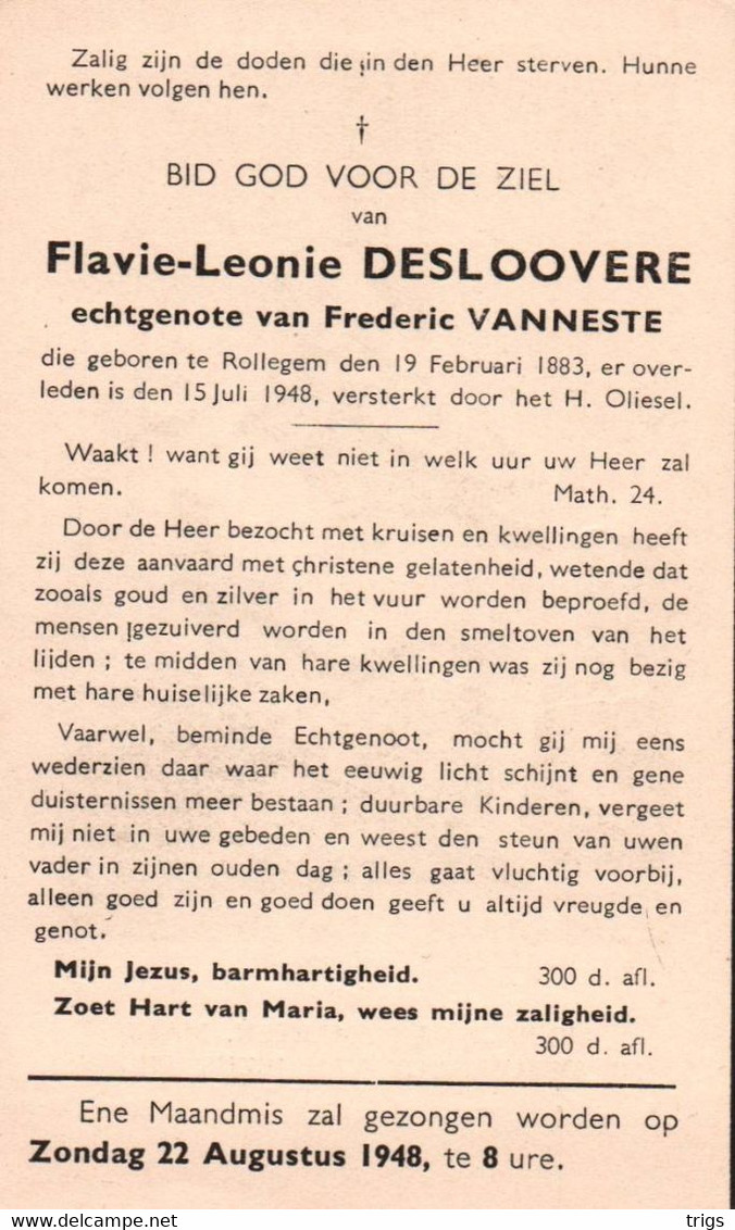 Flavie Leonie Desloovere (1883-1948) - Devotieprenten