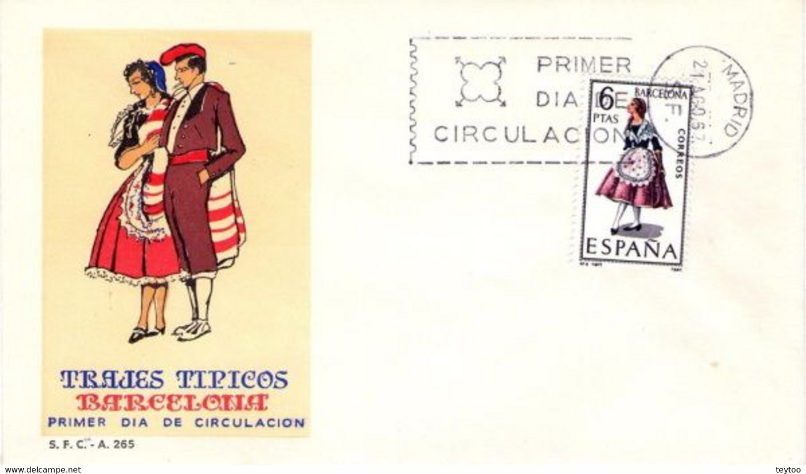 [E0044] España 1967, FDC Trajes Típicos: Barcelona (NS) - FDC