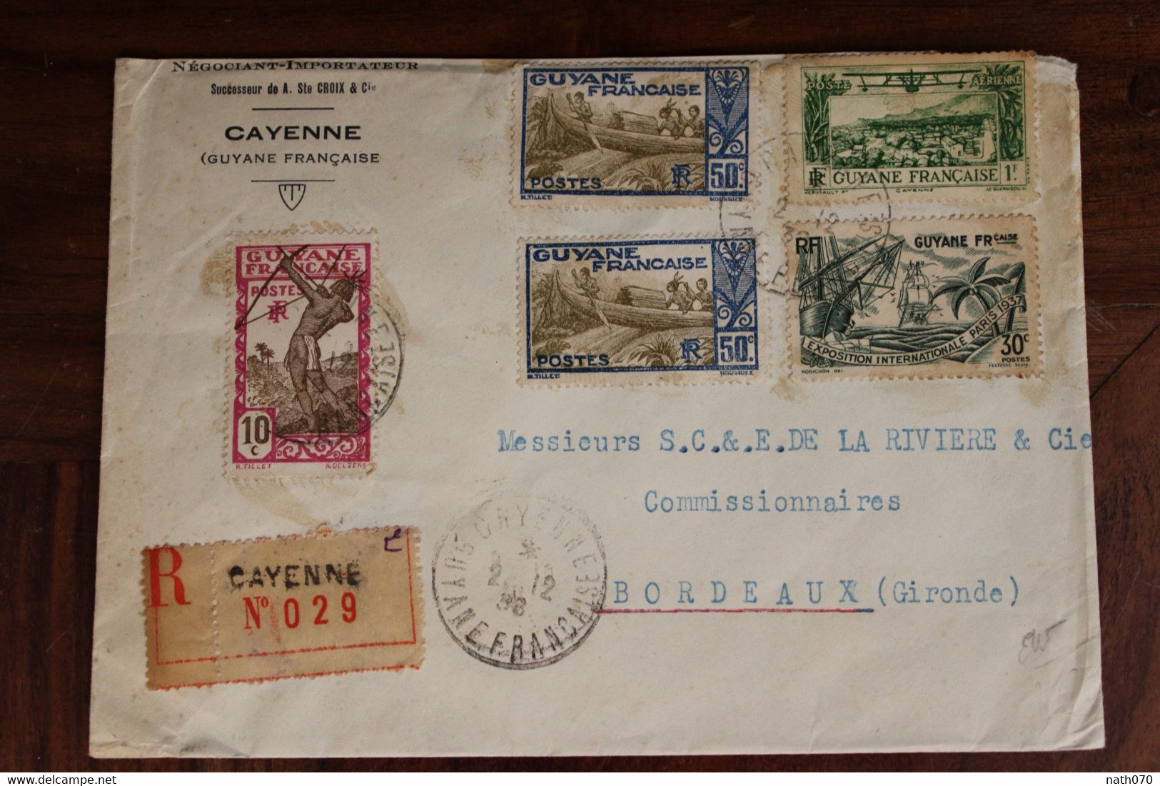 Guyane Française 1938 France Cover Colonie French Guyana Recommandé Enveloppe Commerciale - Briefe U. Dokumente