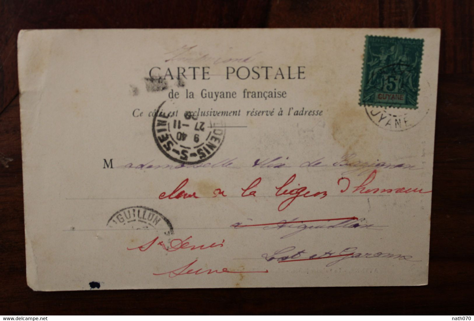 Guyane Française 1899 France Cover Colonie French Guyana Aiguillon 5 Vert CPA AK Imprimé - Brieven En Documenten