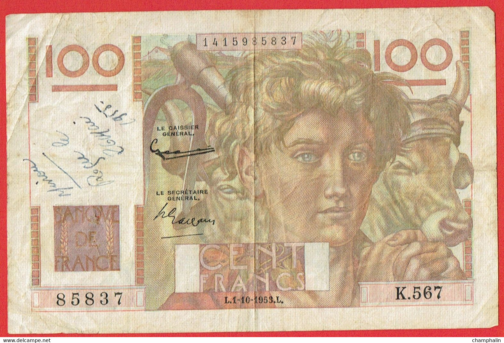 France - Billet De 100 Francs Type Jeune Paysan - 1er Octobre 1953 - 100 F 1945-1954 ''Jeune Paysan''