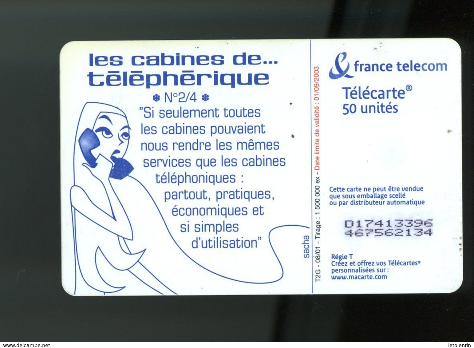 FRANCE - CABINE DE TELEPHERIQUE - 50 U - - 2001