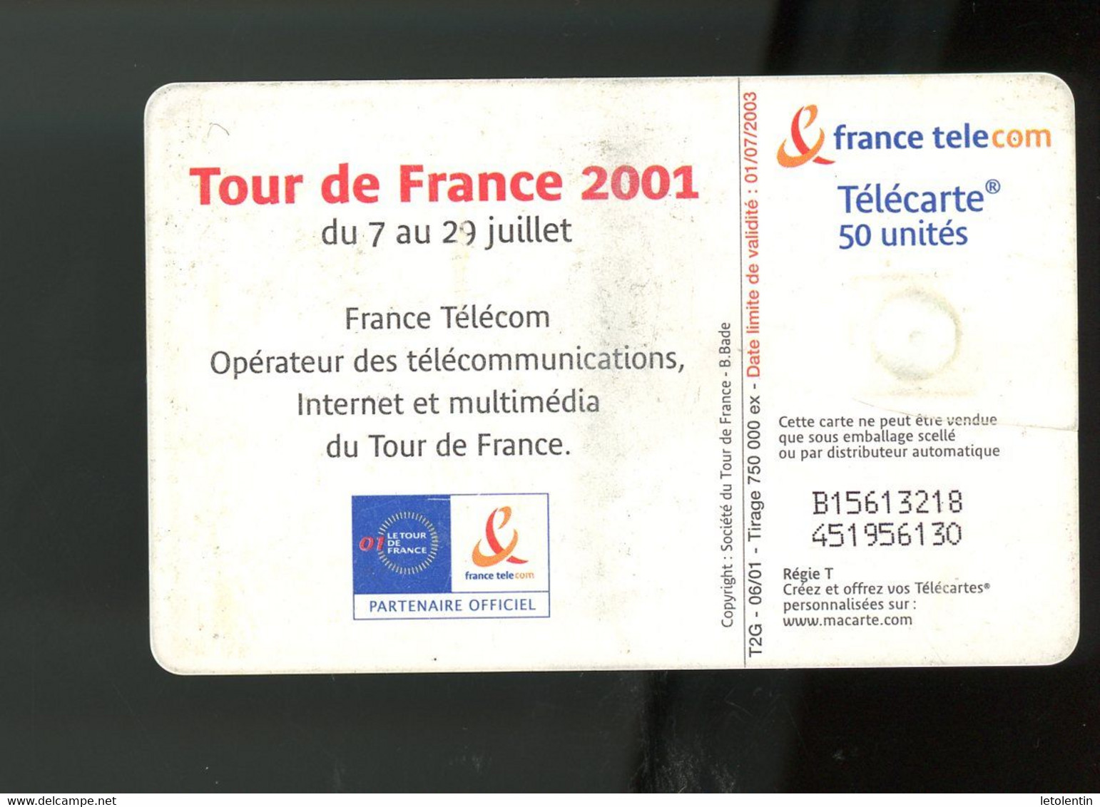 FRANCE - TOUR DE FRANCE - 50 U - - 2001