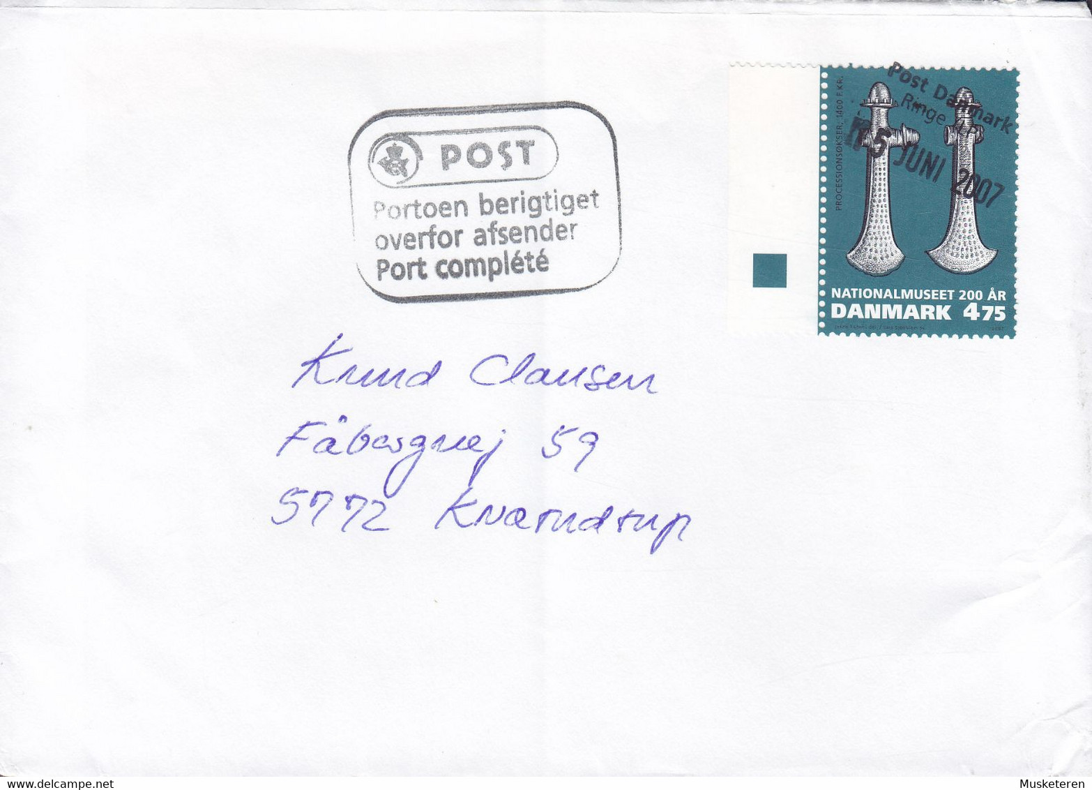 Denmark POST DANMARK (Ringe (LP) 2007 Cover Brief Boxed Port Complété Cancel National Museum Bronze Axes Stamp - Briefe U. Dokumente