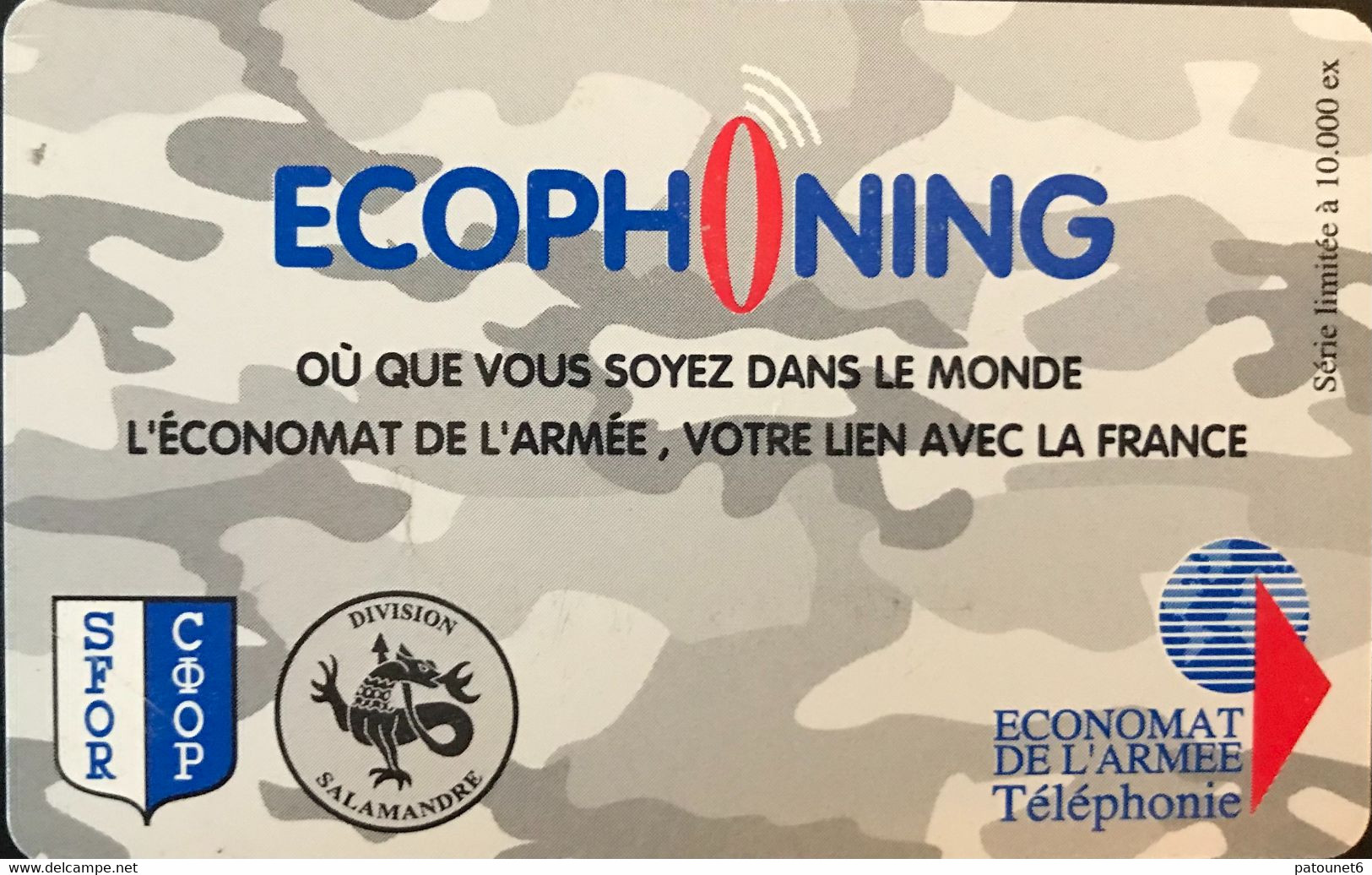 FRANCE  -  ARMEE  -  Prepaid  -  ECOPHONING  - SFOR - Division Salamandre - Gris - Military Phonecards