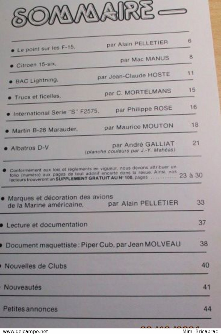 Revue De Maquettisme Plastique Années 60/70 : MPM N°100 Très Bon état ! Sommaire En Photo 3 - Frankrijk