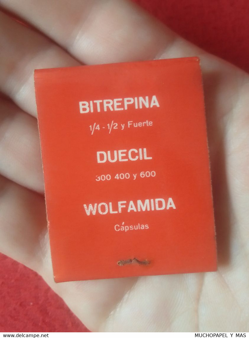 SPAIN ? CAJA DE CERILLAS MATCHBOX BOÎTE D'ALLUMETTES WOLFAMIDA CÁPSULAS WOLF BITREPINA DUECIL MEDICAMENTOS ? MEDICINES ? - Boites D'allumettes