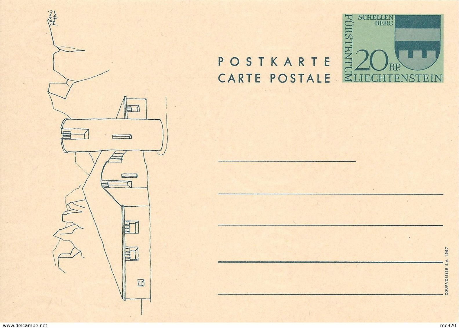 Liechtenstein Entier Postal Ganzsache Carte Postale Postkarte CP59 20Rp. Neuve Schellenberg 1967 - Entiers Postaux