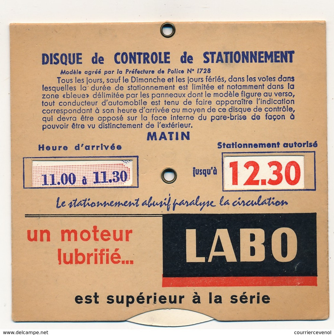 Disque De Stationnement  "Un Moteur Lubrifié LABO Est Supérieur à La Série..." - Paris - Voitures