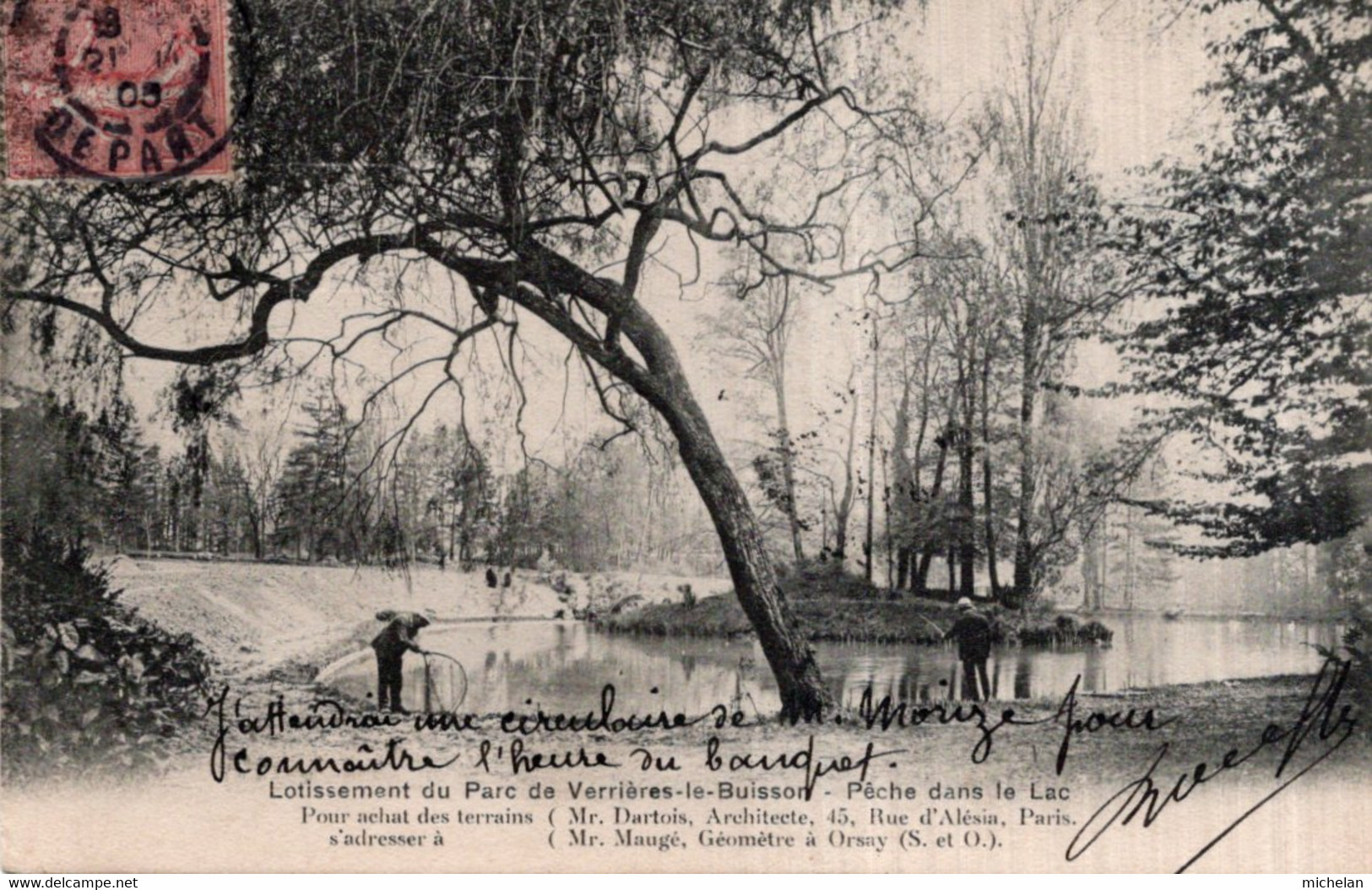 CPA   91    LOTISSEMENT DU PARC DE VERRIERES-LE-BUISSON---PECHE DANS LE LAC---1905 - Verrieres Le Buisson