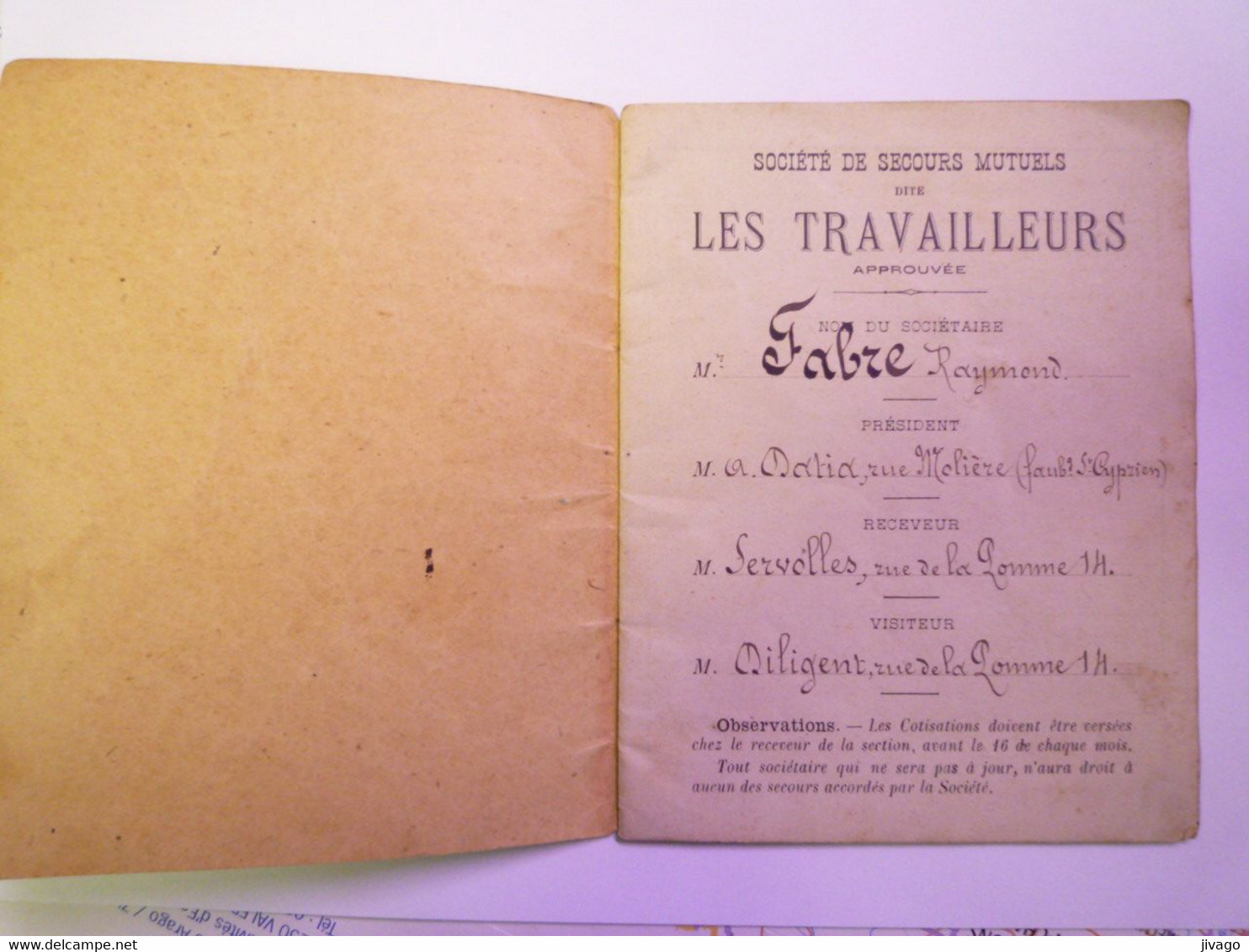 2021 - 3381  Société De Secours Mutuels Dite LES TRAVAILLEURS  (Toulouse)  LIVRET De SOCIETAIRE  1910  XXX - Ohne Zuordnung