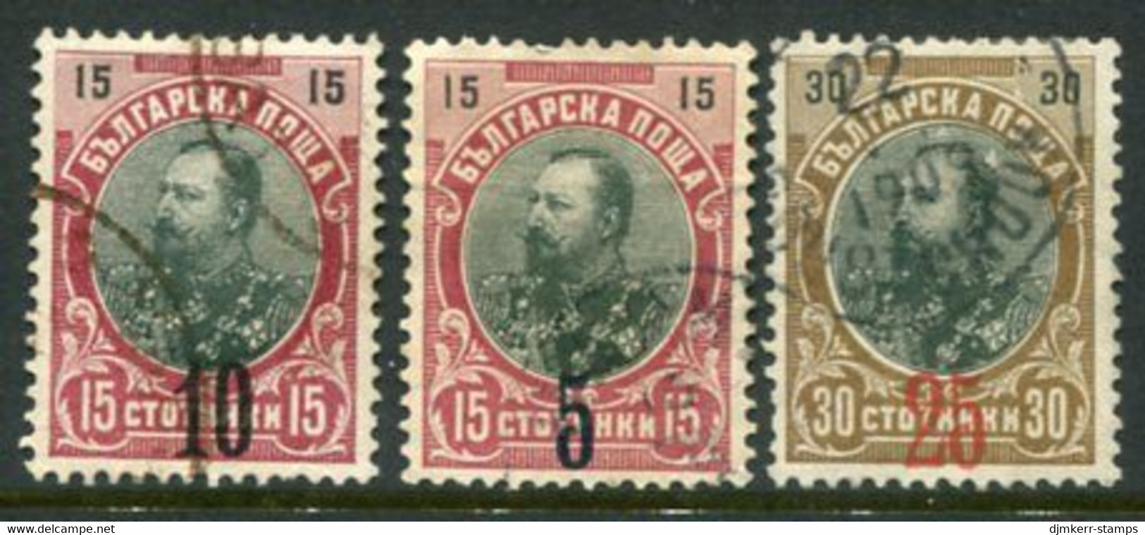 BULGARIA 1903-09  Surcharges 10 On 15 St. 5 On 15 St. And 25 On 30 St. Used.  Michel 65, 69-70 - Usati