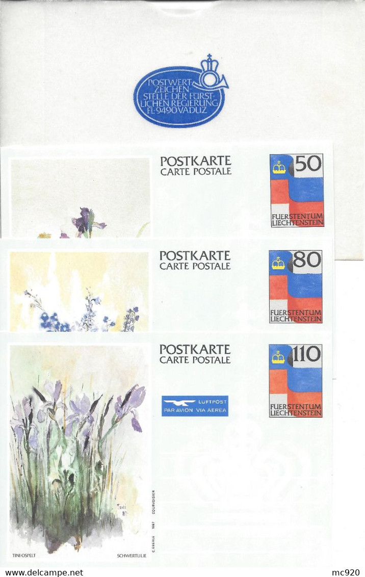 Liechtenstein Entier Postal Ganzsache Carte Postale Postkarte 3 CP84 à 86  50, 80 Et 110Rp. Neuves Dans Pochette - Entiers Postaux