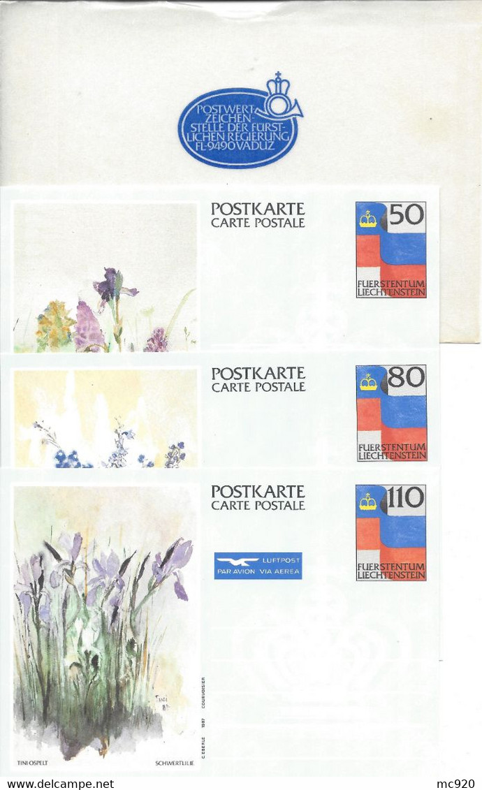 Liechtenstein Entier Postal Ganzsache Carte Postale Postkarte 3 CP84 à 86  50, 80 Et 110Rp. Neuves Dans Pochette - Entiers Postaux