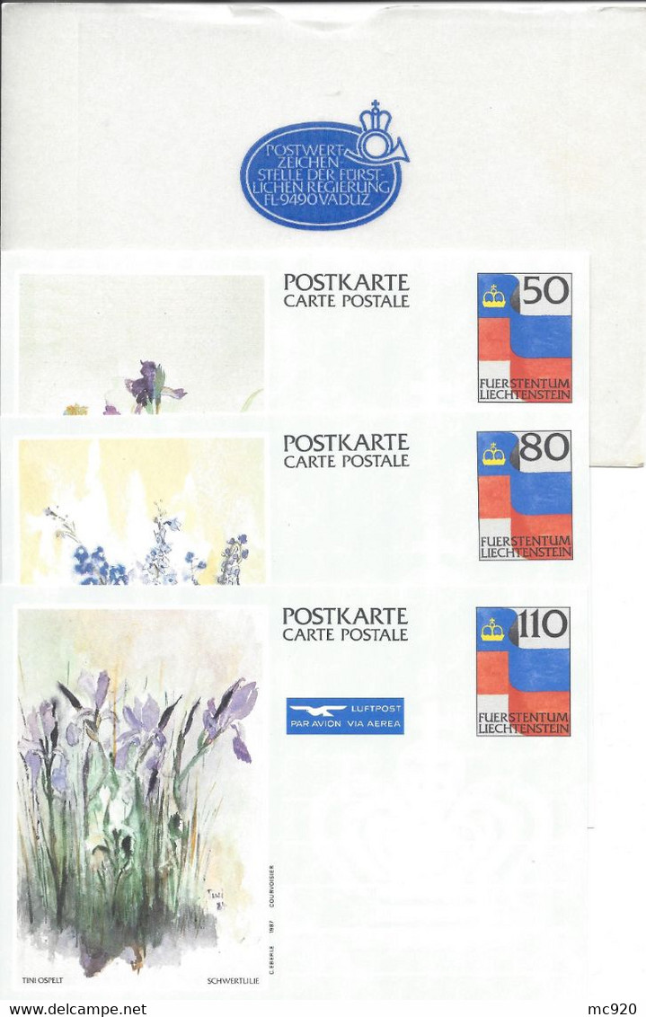 Liechtenstein Entier Postal Ganzsache Carte Postale Postkarte 3 CP84 à 86  50, 80 Et 110Rp. Neuves Dans Pochette - Entiers Postaux