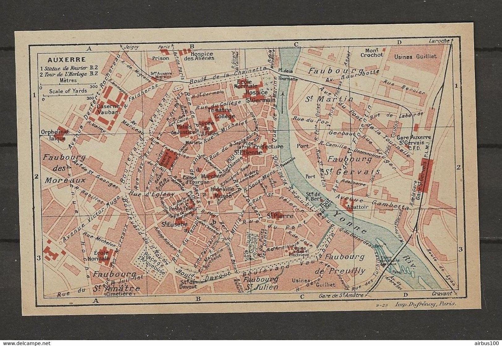 CARTE PLAN 1923 - AUXERRE - USINES GUILLIET - SOCIÉTÉ DAVOUT - CASERNES - FAUBOURGS - Cartes Topographiques