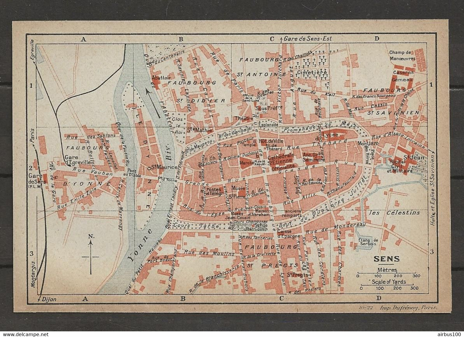 CARTE PLAN 1922 - SENS - ILE De L'YONNE - GARE D'ÉGREVILLE - GARE PLM De SENS - ÉTANG De SERBOIS - Cartes Topographiques