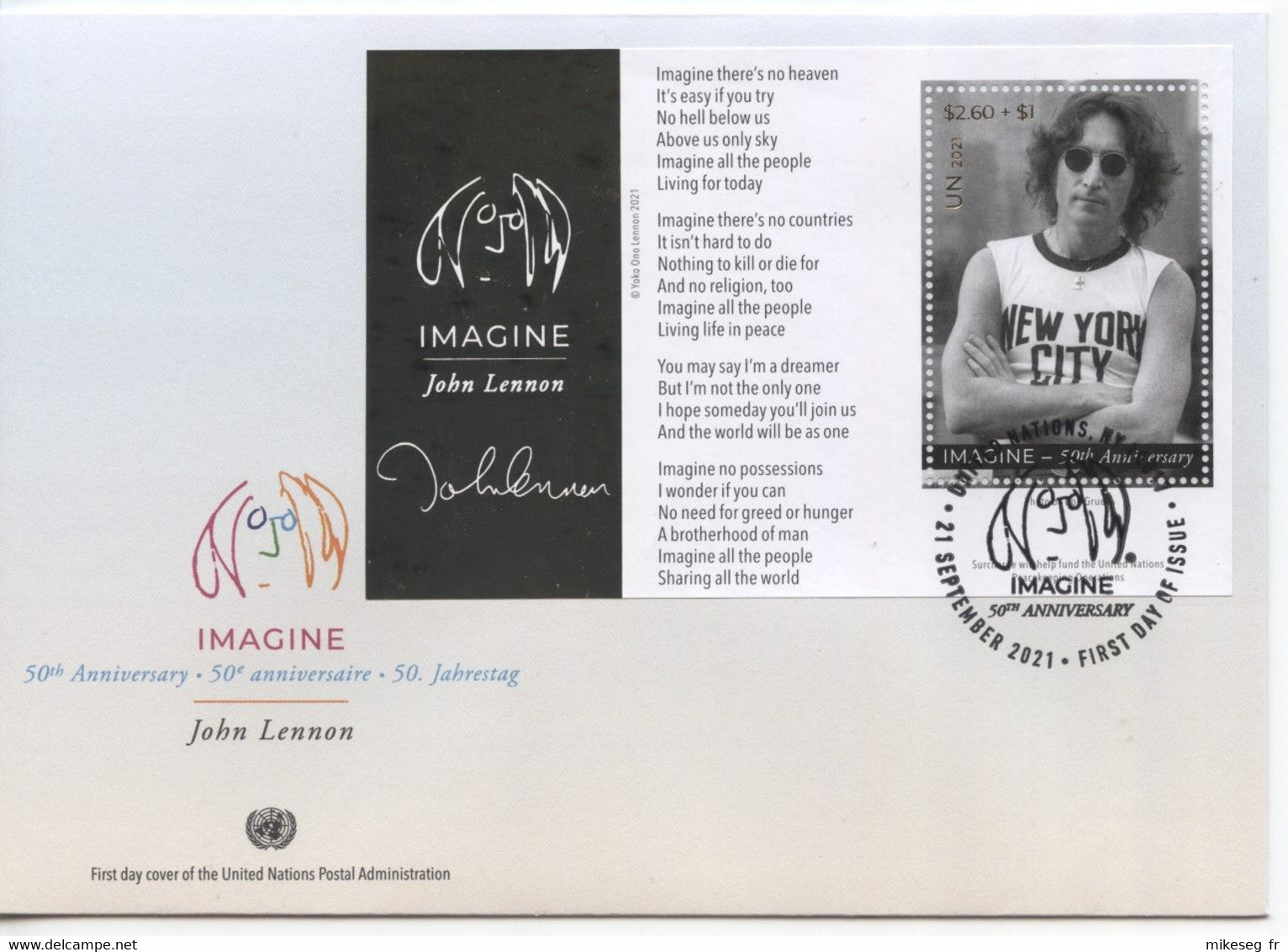 ONU New-York 2021 - John Lennon (Beatles) FDC Feuillet - Chanteurs
