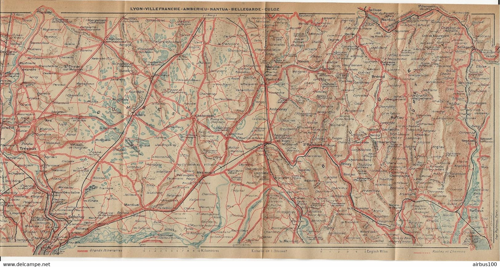 CARTE PLAN 1923 - LYON - VILLEFRANCHE - AMBÉRIEU - NANTUA - BELLEGARDE - CULOZ - TRÉVOUX - RUFFIEU - Carte Topografiche