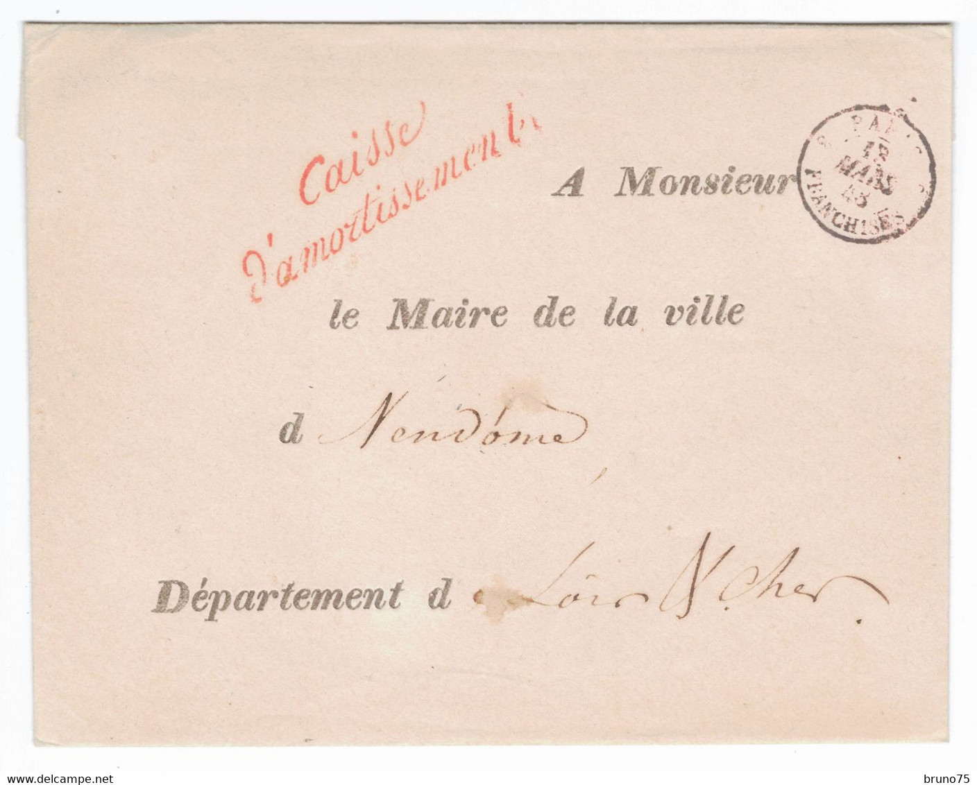 1848 - LSC De PARIS Pour Vendôme (Loir Et Cher) - Franchise Caisse / D'amortissement En Rouge - Cachet Rouge CDC Au Dos - 1801-1848: Precursores XIX