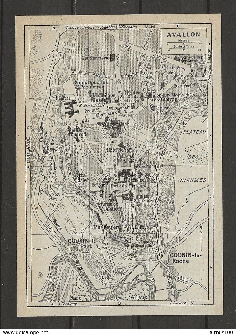 CARTE PLAN 1924 - AVALLON - BAINS DOUCHES POPULAIRES - GENDARMERIE - COUSIN Le PONT COUSIN La ROCHE - Cartes Topographiques