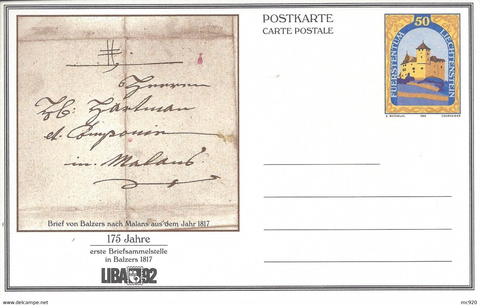 Liechtenstein Entier Postal Ganzsache Carte Postale Postkarte CP88 Et 89 50 Et 70Rp. Neuves 1992 LIBA Balzers - Stamped Stationery