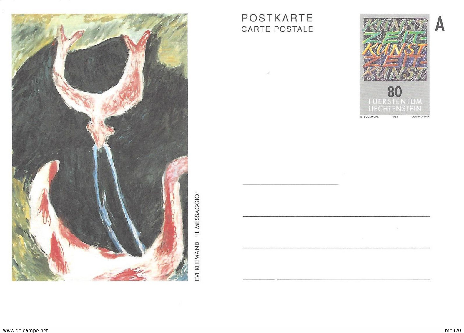 Liechtenstein Entier Postal Ganzsache Carte Postale Postkarte CP93 80Rp. Neuve Kunst - Entiers Postaux